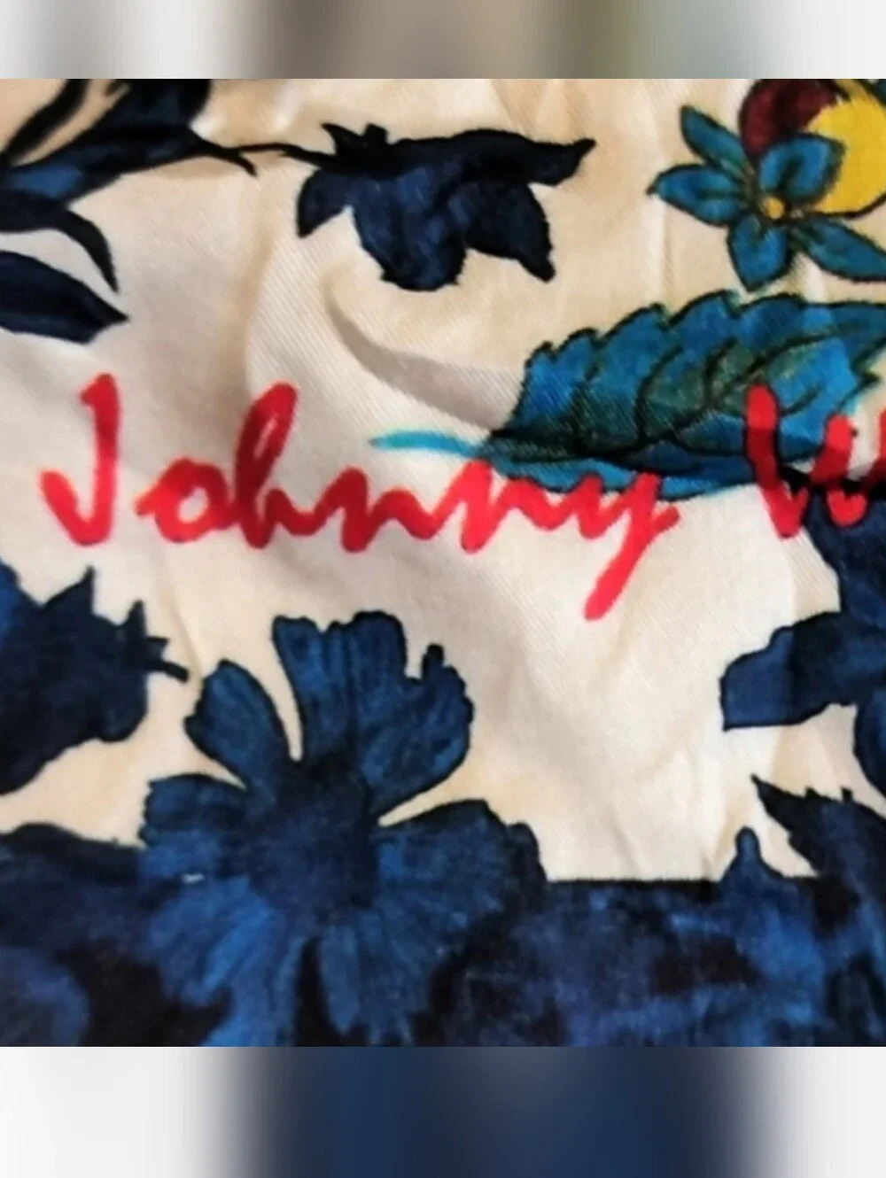 Johnny Was Floral Silk Scarf in Navy, White & Red
